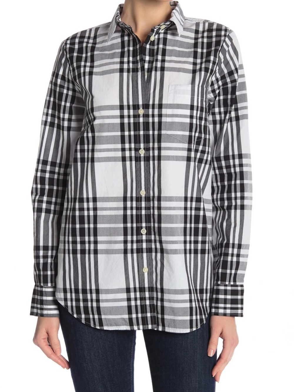 J. Crew Black and White Plaid Button-Down Shirt | M